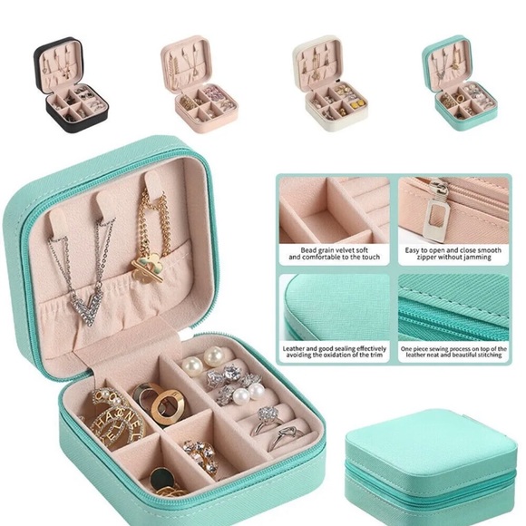 Small PU Leather Jewelry Box Portable Travel Jewellery Ornaments Storage Case - Picture 4 of 7